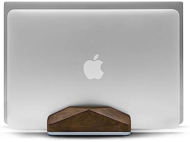 GEVO Dual Laptop Holder Vertical Laptop Stand, Natural Wood, Adjustable Dock, Wooden Laptop Stand,Vertical Laptop Holder for Desk, Widen Dock Fits...