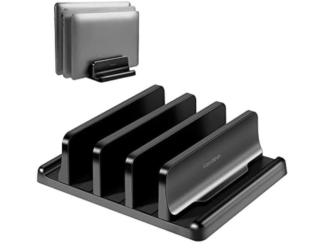 Vaydeer 3-Slot Vertical Laptop Stand Made of Premium ABS Plastics 5 in 1 Design Space-Saving Adjustable Desk Organizer for All...