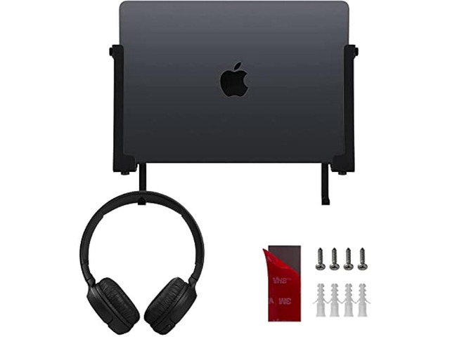 IFCASE Aluminum Wall Laptop Mount Holder for MacBook Air, Pro, Surface, iPad, Tablets, Cell Phones with Headphone Hook, Anti-Scratch Pads, Adhesive...