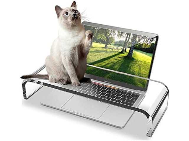 ZEAYIFA Clear Acrylic Monitor Stand,Keyboard Cover Protector Anti-Cat Prevent Cats from Touching Keyboard,Stand for Laptop, 1525-001