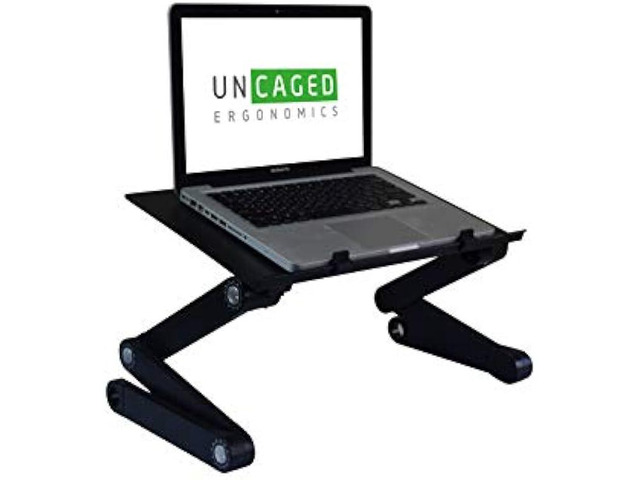 WorkEZ PROFESSIONAL Ergonomic Aluminum Laptop Cooling Stand Lap Desk Tray for Bed Couch. Foldable adjustable height angle tilt notebook computer...