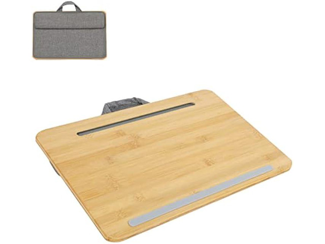 SUMISKY Laptop Lap Desk with Cushion Protable Laptop Desk with Handle and Phone Holder Bamboo Laptop Stand for Bed and Sofa Fits Up to 14 Inches