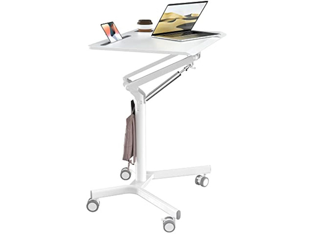 JOY worker Portable Laptop Desk, 28x20 Standing Rolling Desk for Laptop, Height Adjustable Laptop Stand, Mobile Desk Computer Laptop Cart, Laptop...