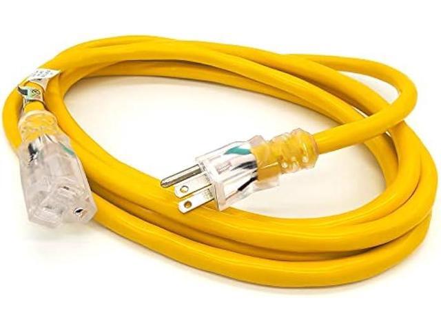 10 ft - 10 Gauge Heavy Duty Outdoor Extension Cord - Lighted SJTW - Yellow Heavy Duty Extension Cord by Watt's Wire - Short 10' 10-Gauge Grounded...