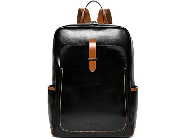 BOSTANTEN Leather Laptop Backpack for Women,15.6 inch Computer Backpack Purse College Daypack Work Travel Bag Black-brown