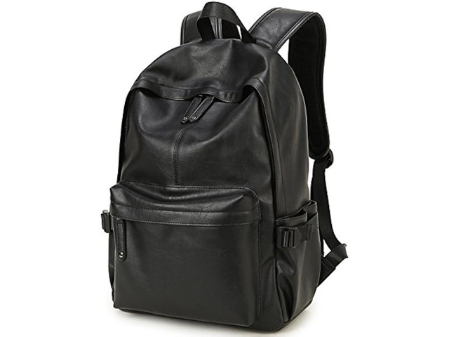 BAOSHA BP-08 Unisex PU Leather Computer Laptop Bag 15.6 inch Backpack Shoulder Bags Travel Hiking Rucksack Casual Daypack Black