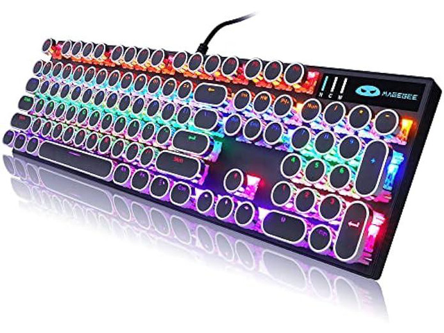 Camiysn Typewriter Style Mechanical Gaming Keyboard, Black Retro Punk Gaming Keyboard with RGB Backlit, 104 Keys Blue Switch Wired Cute Keyboard,...