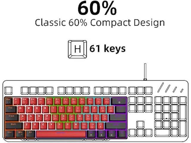 Snpurdiri 60% Wired Mechanical Keyboard, Mini Gaming Keyboard with 61 Red Switches Keys for PC, Windows XP, Win 7, Win 10 (Black-Red, Red Switches)