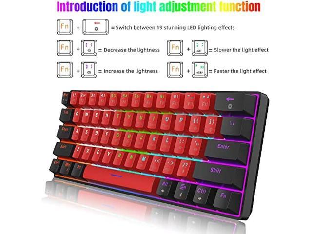 Snpurdiri 60% Wired Mechanical Keyboard, Mini Gaming Keyboard with 61 Red Switches Keys for PC, Windows XP, Win 7, Win 10 (Black-Red, Red Switches)