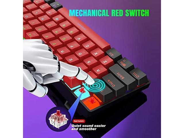 Snpurdiri 60% Wired Mechanical Keyboard, Mini Gaming Keyboard with 61 Red Switches Keys for PC, Windows XP, Win 7, Win 10 (Black-Red, Red Switches)
