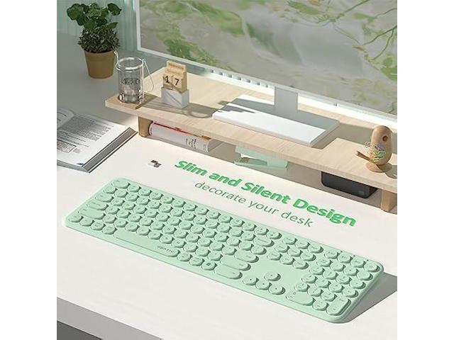 UBOTIE Wireless Green Keyboard, Bluetooth 2.4GHz Dural Mode Connection Scissor Switches Slim Quiet Round Keycaps Full Size Office Computer...