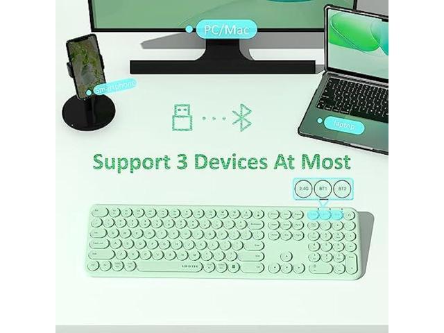 UBOTIE Wireless Green Keyboard, Bluetooth 2.4GHz Dural Mode Connection Scissor Switches Slim Quiet Round Keycaps Full Size Office Computer...