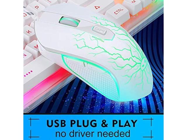 Gaming Keyboard and Mouse Combo, K1 RGB LED Backlit Keyboard with 104 Key Computer PC Gaming Keyboard for PC/Laptop(White)