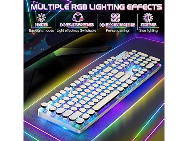 YSCP Typewriter Style Mechanical Gaming Keyboard RGB Backlit Wired with Blue Switch Retro Round Keycap 104 Keys Keyboard (Writertype...