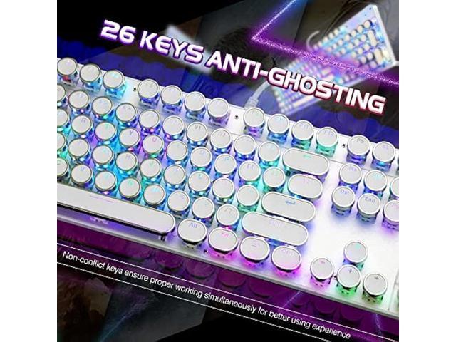 YSCP Typewriter Style Mechanical Gaming Keyboard RGB Backlit Wired with Blue Switch Retro Round Keycap 104 Keys Keyboard (Writertype...