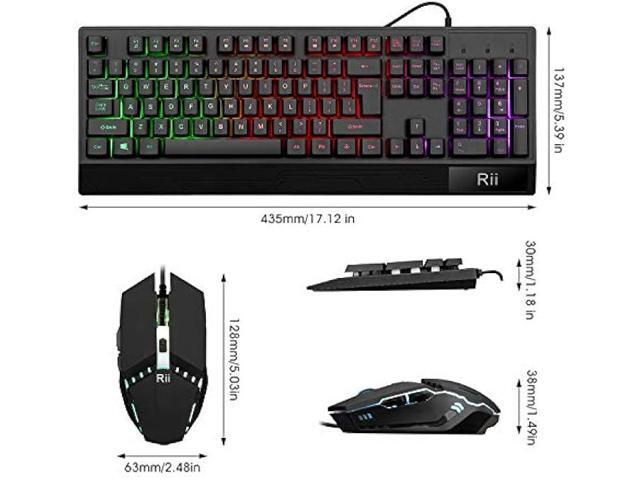 Rii RK400 RGB Gaming Keyboard and Mouse Combo,Wired Mechanical Feel 3-LED Backlit Keyboard,104 Keys USB Ergonomic Wrist Rest Keyboard,6 Button RGB...