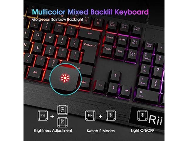 Rii RK400 RGB Gaming Keyboard and Mouse Combo,Wired Mechanical Feel 3-LED Backlit Keyboard,104 Keys USB Ergonomic Wrist Rest Keyboard,6 Button RGB...