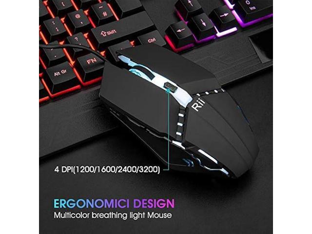 Rii RK400 RGB Gaming Keyboard and Mouse Combo,Wired Mechanical Feel 3-LED Backlit Keyboard,104 Keys USB Ergonomic Wrist Rest Keyboard,6 Button RGB...