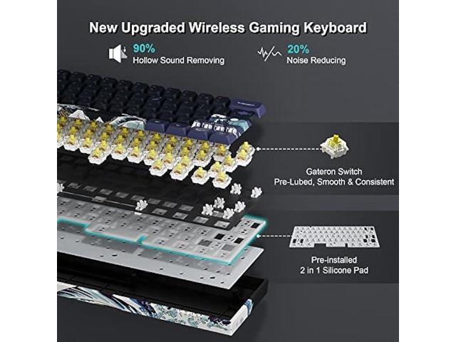 HITIME XVX 60% Gaming Keyboard, Rechargeable RGB Wireless Mechanical, Mini 60 Percent Gamer Keyboard with Hot-Swappable Gateron G Yellow Pro Switch...