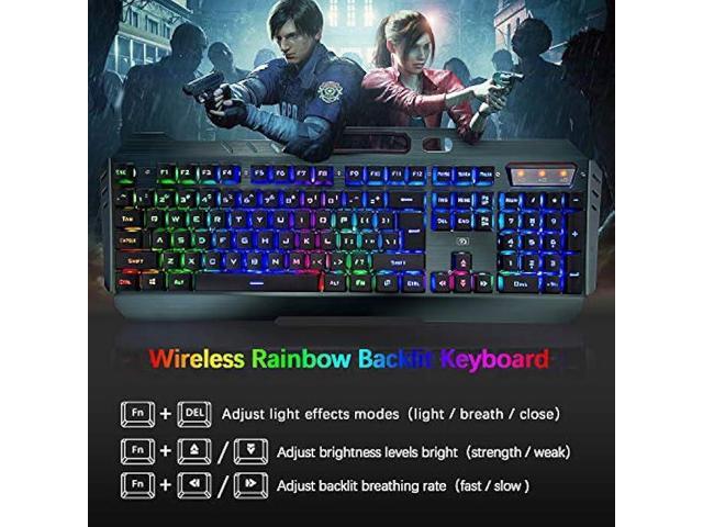 Wireless Gaming Keyboard and Mouse Combo,3 in 1 Rainbow LED Rechargeable Keyboard Mouse with 3800mAh Battery Metal Panel,10 Colors RGB Gaming Mouse...