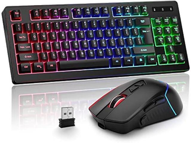 BlueFinger Wireless Gaming Keyboard and Mouse Combo, Long Lasting Rechargeable Battery 87 Keys RGB Rainbow Backlit Gaming Keyboard & Ergonomic...