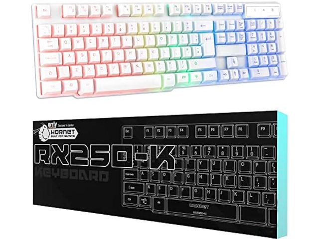 Orzly White Gaming Keyboard RGB USB Wired Rainbow Keyboard Designed for PC Gamers, PS4, PS5, Laptop, Xbox, Nintendo Switch, RX-250 Hornet Edition