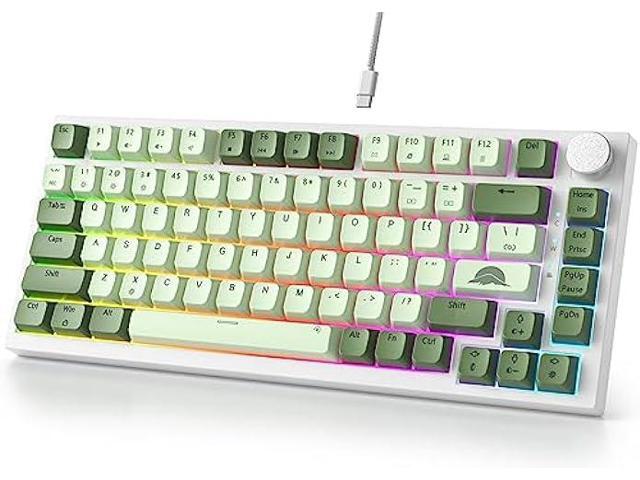 Fogruaden Wired 75% Mechanical Gaming Keyboard 75 Percent Matcha Keyboard Hot Swappable Gasket Mount, Red Switch, RGB Backlit 82 Keys TKL.