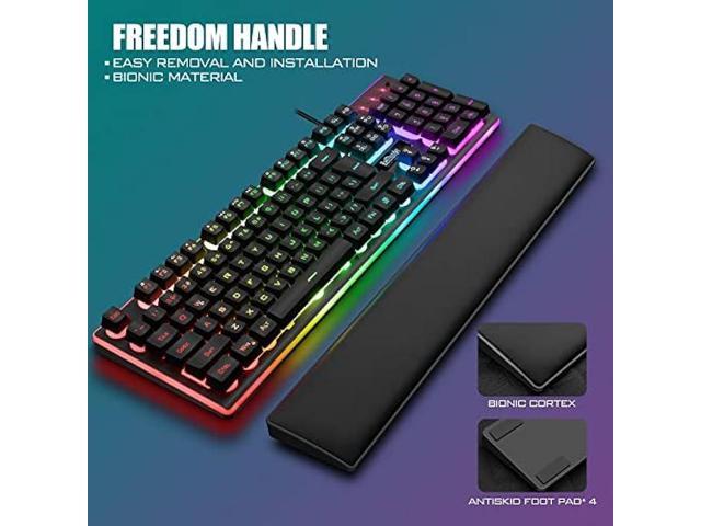 RedThunder K10 Wired Gaming Keyboard and Mouse and Wrist Rest Combo, RGB Backlit, Mechanical Feel Anti-ghosting Keyboard + 7D 7200 DPI Mice+Soft...