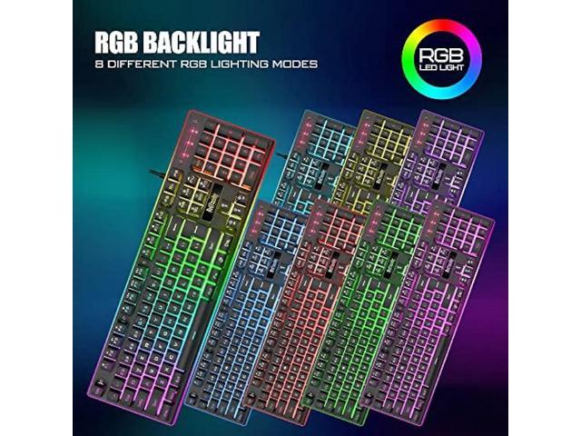 RedThunder K10 Wired Gaming Keyboard and Mouse and Wrist Rest Combo, RGB Backlit, Mechanical Feel Anti-ghosting Keyboard + 7D 7200 DPI Mice+Soft...