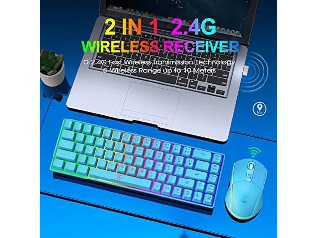 Snpurdiri 60% Wireless Gaming Keyboard and Mouse Combo,LED Backlit Rechargeable 2000mAh Battery,Small Membrane But Mechanical Feel Keyboard + 6D...