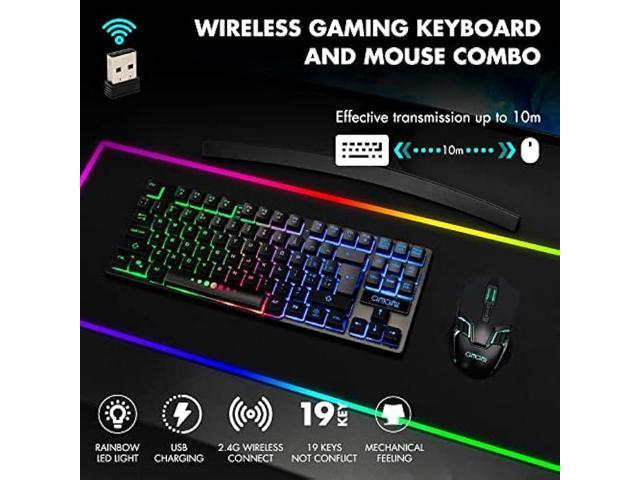 Gaming Wireless TKL Keyboard Mouse Combo Rechargeable LED Backlit Tenkeyless Compact 87 Keys 6 Button for Computer Laptop PS4 PS5 Switch Compatible...