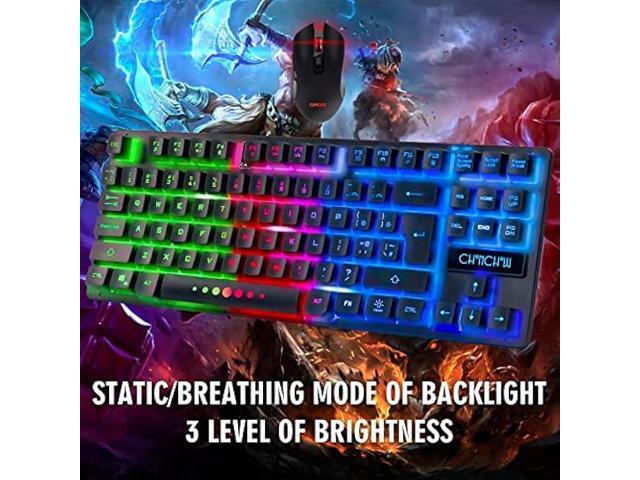 Gaming Wireless TKL Keyboard Mouse Combo Rechargeable LED Backlit Tenkeyless Compact 87 Keys 6 Button for Computer Laptop PS4 PS5 Switch Compatible...