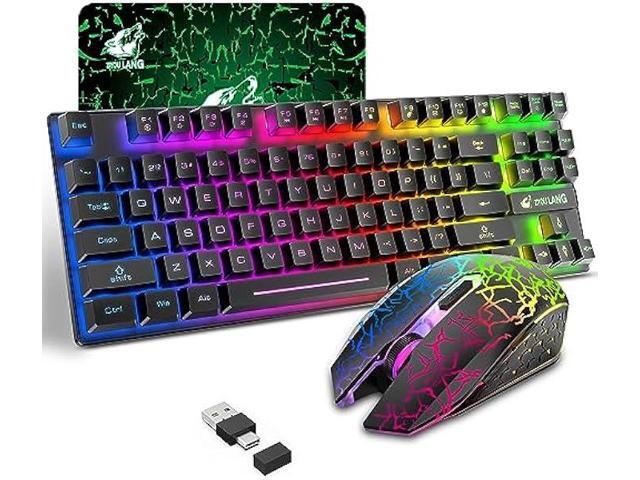 Wireless Gaming Keyboard and Mouse Combo with 87 Key Rainbow LED Backlight Rechargeable 3800mAh Battery Mechanical Feel Anti-ghosting Ergonomic...