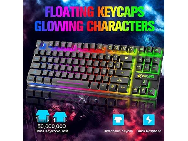 Wireless Gaming Keyboard and Mouse Combo with 87 Key Rainbow LED Backlight Rechargeable 3800mAh Battery Mechanical Feel Anti-ghosting Ergonomic...