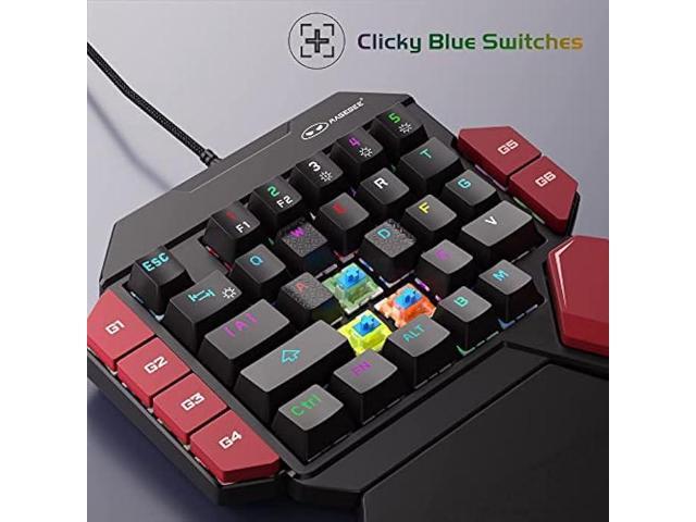 MageGee One Handed Professional Gaming Keyboard, RGB Backlit 35 Keys Mini Wired Mechanical Keyboard with Blue Switch for PC Gamer, Support 6 Macro...