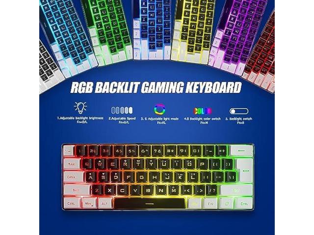 abucow Gaming Keyboard Minimalist Portable Wired Ultra-Compact Mini Imitation 61 Keys RGB Backlit Keyboard (Black-White)