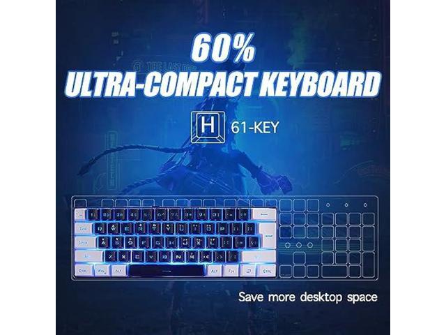 abucow Gaming Keyboard Minimalist Portable Wired Ultra-Compact Mini Imitation 61 Keys RGB Backlit Keyboard (Black-White)