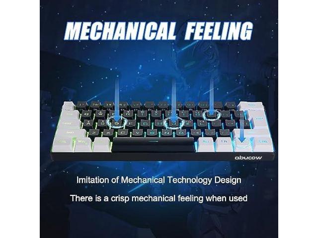 abucow Gaming Keyboard Minimalist Portable Wired Ultra-Compact Mini Imitation 61 Keys RGB Backlit Keyboard (Black-White)