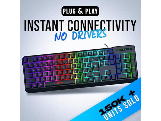 KLIM Chroma Gaming Keyboard Wired USB - New 2023 - Durable Ergonomic Waterproof Silent Backlit - Ideal for Gaming and Office - Teclado Gamer - 2 ms...