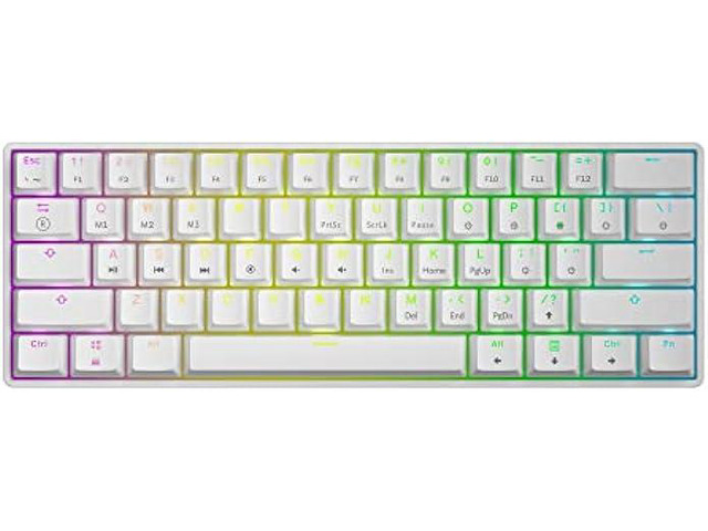 GK61 Mechanical Gaming Keyboard - 61 Keys Multi Color RGB Illuminated LED Backlit Wired Programmable for PC/Mac Gamer (Gateron Optical Yellow, White)