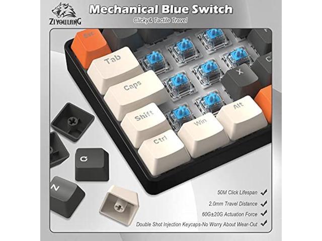 ZIYOU LANG RK-T60 Wired Mechanical Gaming Keyboard and Mouse Combo Portable with Rainbow Backlit 62Key NKRO 6400DPI RGB Honeycomb Mice Coiled...