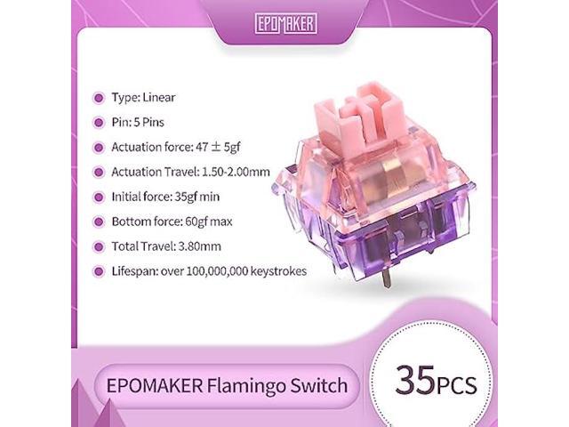 EPOMAKER Flamingo 35 Pieces 47gf Linear Mechanical Keyboard Switches Set, 35gf Initial Force Factory Lubed Switch with POM Stem, Dual Spring, PC...