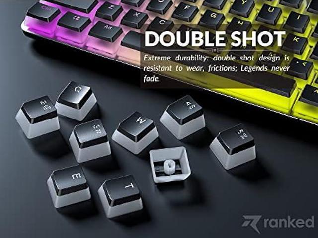 Ranked Pudding PBT Keycaps 112 Double Shot Translucent ANSI US & ISO Layout OEM Profile for RGB Mechanical Gaming Keyboard (Black)