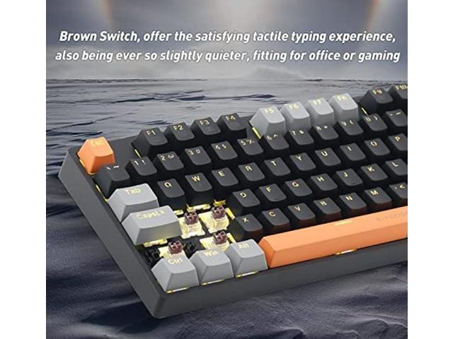 E-YOOSO Z-14 Mechanical Gaming Keyboard Brown Switches 104 Key, Full-Size Computer Keyboards, Solid Yellow Backlit Keyboard for PC Gamer, Black & Grey