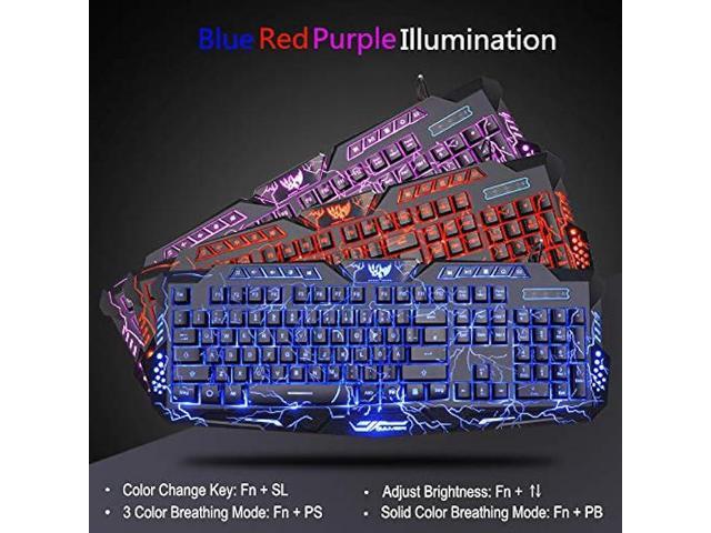 BlueFinger Gaming Keyboard and Mouse,USB Wired Backlit Gaming Mouse and Keyboard Combo,Letters Glow, 3 Color Crack Backlit,Illumination Keyboard...
