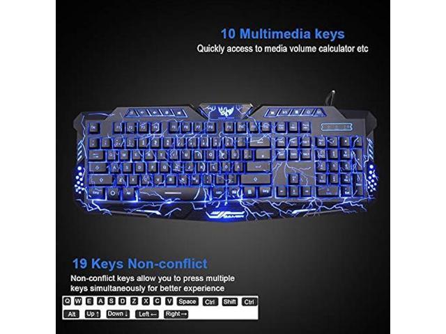 BlueFinger Gaming Keyboard and Mouse,USB Wired Backlit Gaming Mouse and Keyboard Combo,Letters Glow, 3 Color Crack Backlit,Illumination Keyboard...