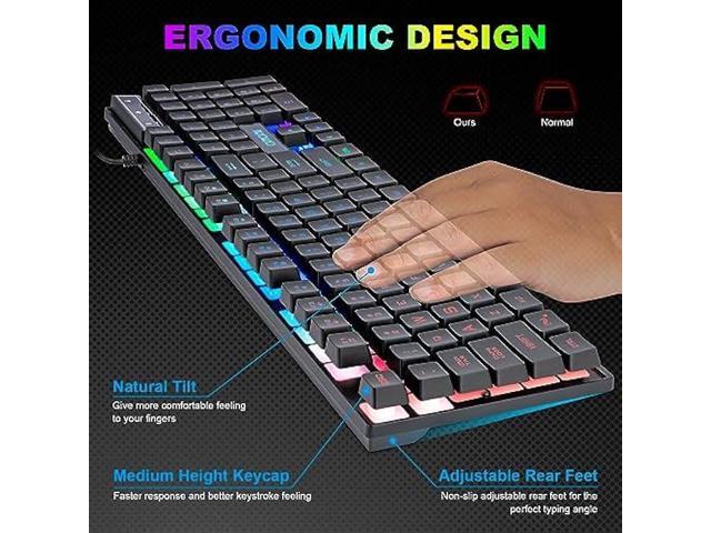 Gaming LED Keyboard Mouse Headset and Mousepad Bundle, CHONCHOW Wired Rainbow LED Light Up Gaming Keyboard Mouse Headset, Value 4 in 1 Gaming Set...