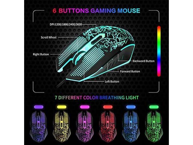 Gaming LED Keyboard Mouse Headset and Mousepad Bundle, CHONCHOW Wired Rainbow LED Light Up Gaming Keyboard Mouse Headset, Value 4 in 1 Gaming Set...