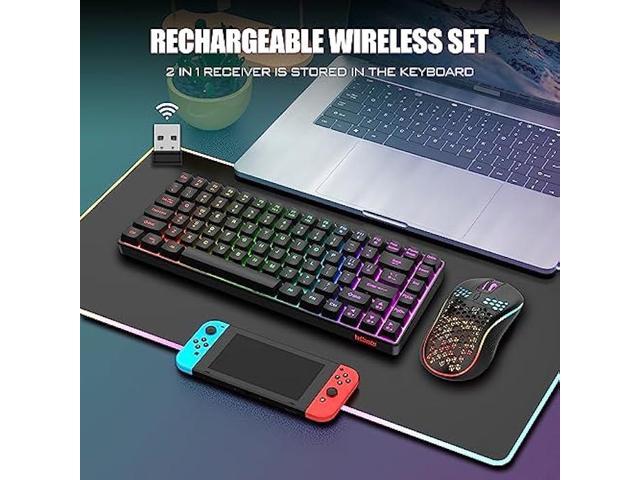 RedThunder K84 Wireless Keyboard and Mouse Combo, Rainbow LED Backlit Rechargeable Battery, 75% Layout 84 Keys TKL Ultra Compact Gaming Keyboard &...