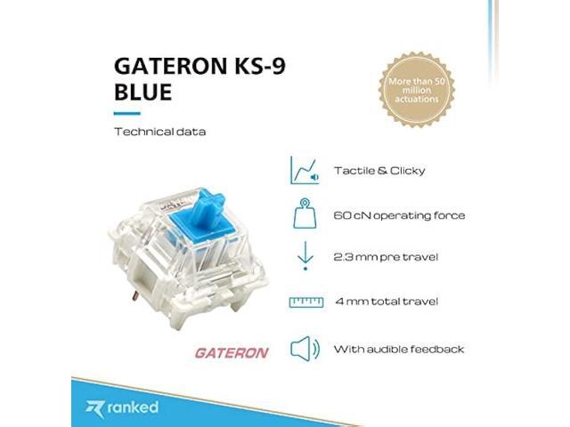Ranked Gateron ks-9 Key Switches for Mechanical Gaming Keyboards Plate Mounted (Gateron Blue, 65 Pcs)